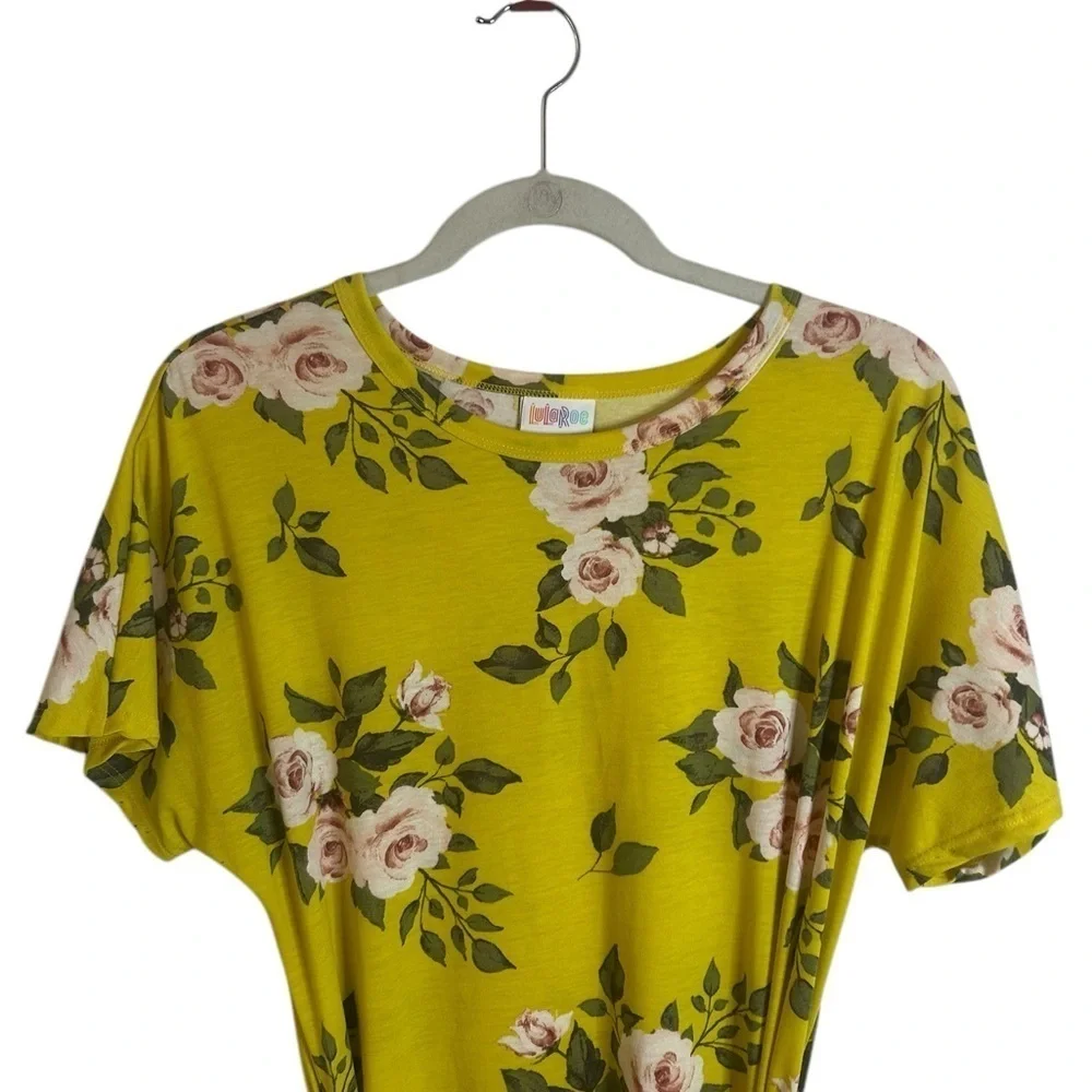 Lularoe Golden Yellow Floral Belted Marly Dress w/ Pockets Womens Size Medium - Picture 5 of 12